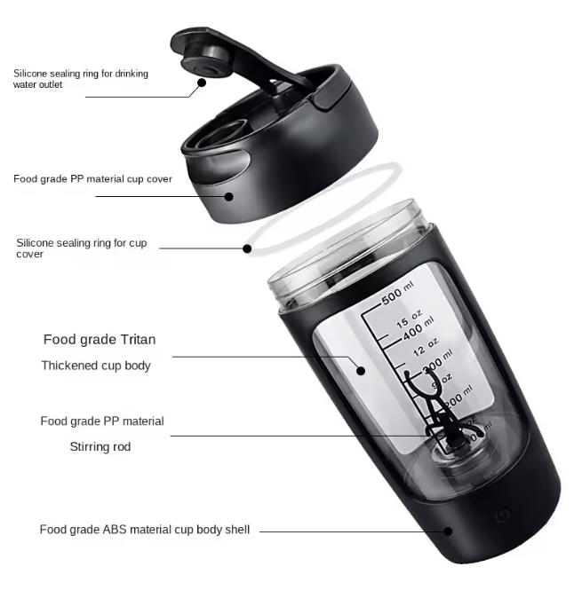 Shaker elétrico portátil de proteína whey de 500 ml com USB